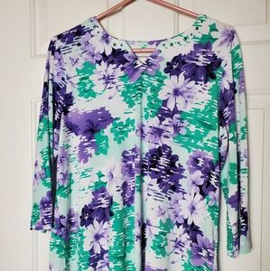 Alfred Dunner 3/4 Sleeve Embellished Shirt Size Medium